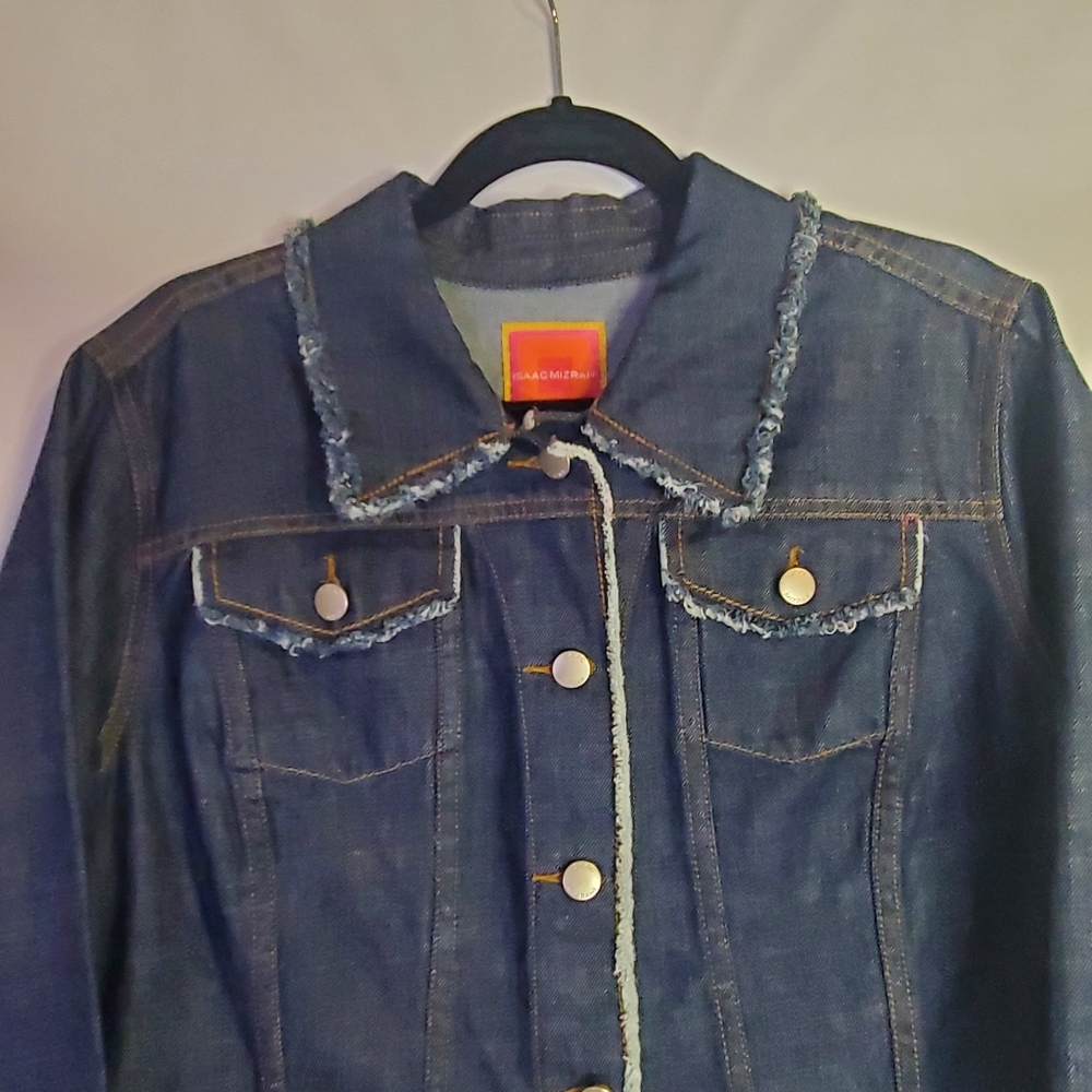Issac Mizrahi Size XXL 2-pocket denim jacket, distressing & colorful stitching - Picture 4 of 9
